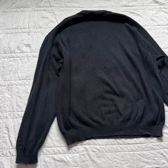 black Knit wsu v-neck sweater mens size L ribbed dark academia cotton relaxed - Picture 6 of 7
